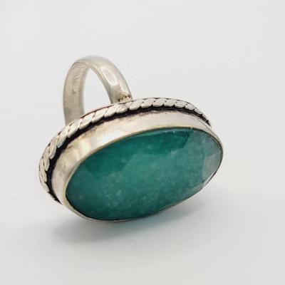 Sterling and Emerald Low Grade Beryl Ring Size 7 Silver 925
