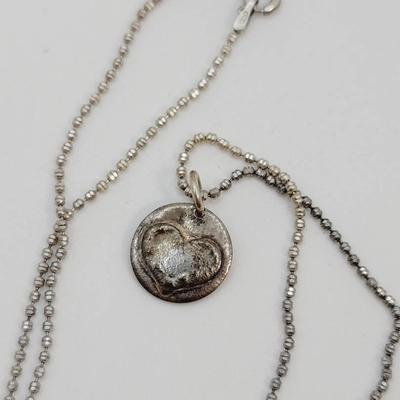 Sterling 925 Heart Moon Disc Pendant Necklace 