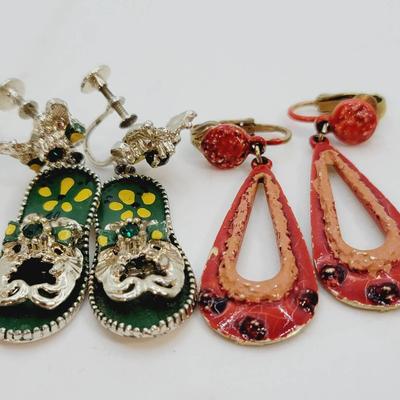 Hawaii Theme Earring Lot Mid Century Flip Flops And Lava
