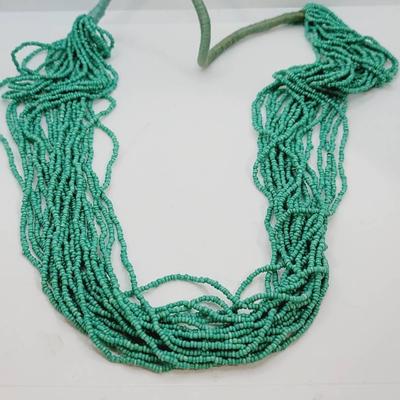 Long Turquoise Seed Bead Necklace Vintage 