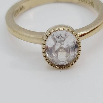 CZ Solitaire Ring Gold Wash Sterling Size 9