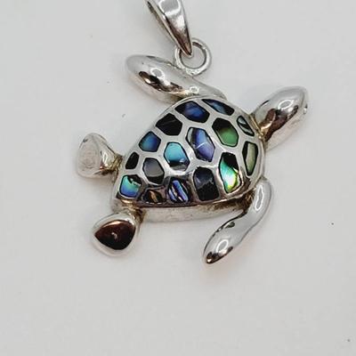 Abalone Inlay Sea Turtle Oceanic Sterling Silver Pendant 925