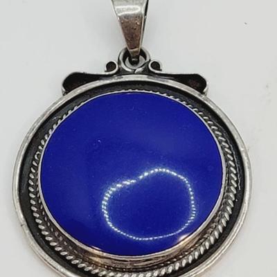 Sterling Lapis Disc Pendant Mexico Silver Gorgeous Blue