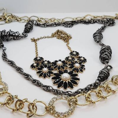 Metal Rhinestone Work to Weekend Necklace Lot 4pc 