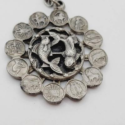Pewter Pisces Zodiac Pendant February March Vintage