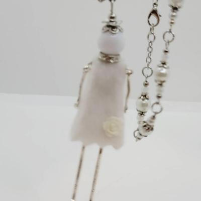 Super Fun Dancing Lady Motion Necklace Faux Pearl