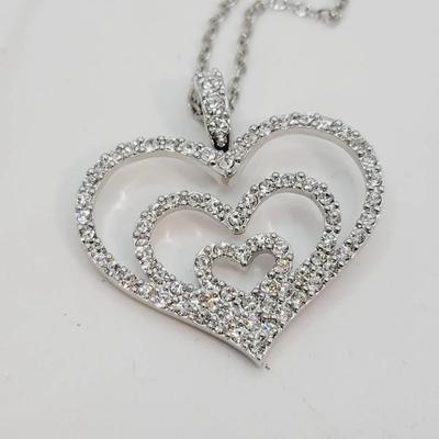 Nolan Miller Rhinestone Heart Necklace Silvertone 