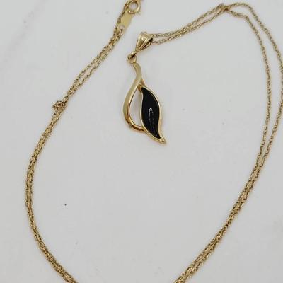 14k Yellow Gold Onyx Pendant Necklace 