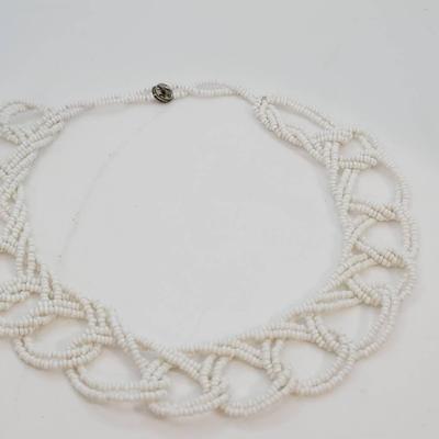 Vintage Handbeaded Milkglass Collar Necklace