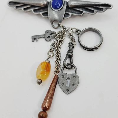 Declaration of Love Chatelaine Pin Aviation Style Vintage 