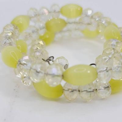 Yellow Moonglow and Faceted Glass Bead Bracelet Vintage
