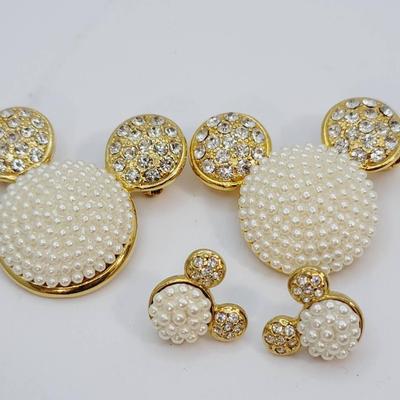 Disney Rhinestone Mouse Head Earrings And Pin