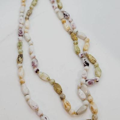 Gorgeous Marbled Speckled Glass Bead Necklace Hand Knotted