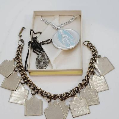 Faith Lot 2 Madonna Pendants And 10 Commandments Bracelet 