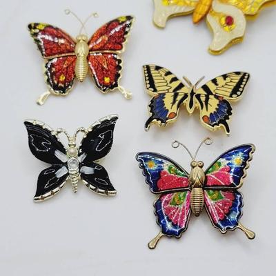 Enamel and Painted Butterfly Brooch & Pin Lot 5pc 