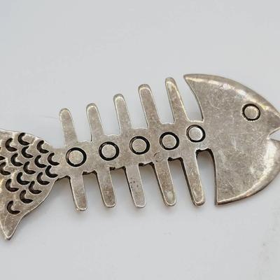 Sterling Mexico Bonefish Skeleton Fossil Pin 925
