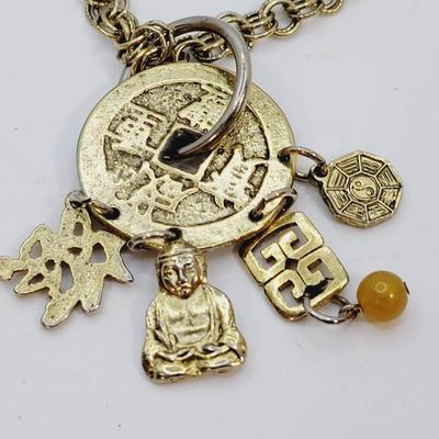 Long Toggle Clasp Chinese Character Necklace Buddha Coin Writing