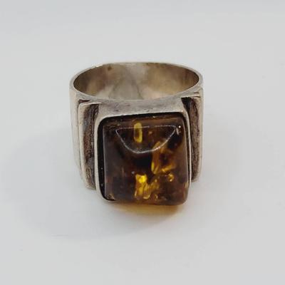 Golden Amber Sterling Silver 925 Ring Size 6.5