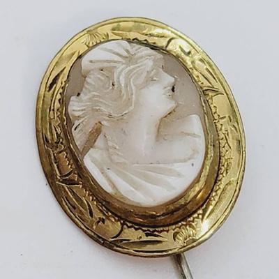 Cameo Stick Pin Unmarked Plate Hand Carved Shell Antique 