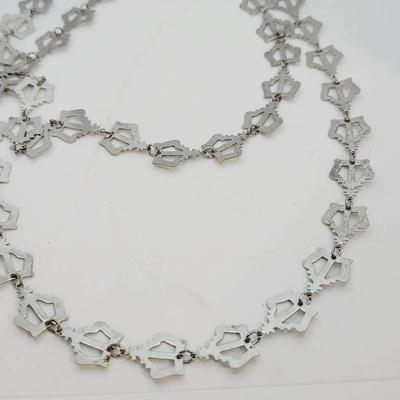 Silvertone Crown Necklace 40"+ Long Interesting Piece