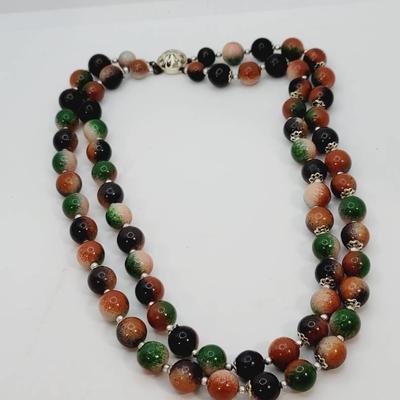 Japan Russet and Green Two Strand Necklace Vintage 