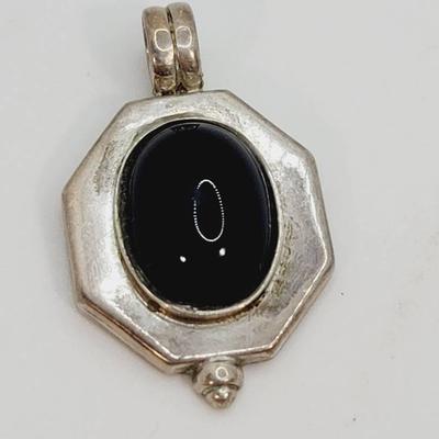 Sterling Silver 925 Onyx Cabochon Pendant 
