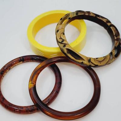 Carved Plastic and Faux Tortoise Bracelets Vintage 