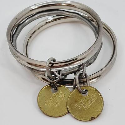 Twisted Silver Linked Bangle Bracelets