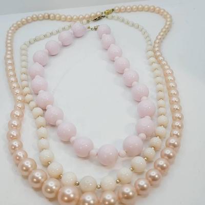 3pc Pink Peach Faux Pearl Quartz Necklaces