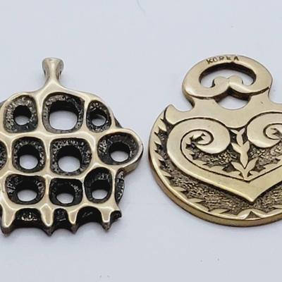 Heavy Brass Pendants Both Signed KIM 2 Pc