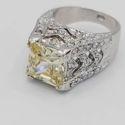 Sterling Silver 925 Yellow CZ or Glass Ring Glam Size 6-6.5 