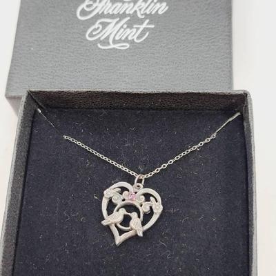 Franklin Mint Sterling Love Birds Heart Necklace