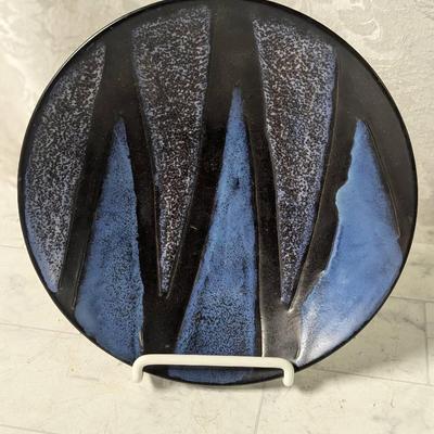 Beautiful Black and Blue Pottery Plate Signed