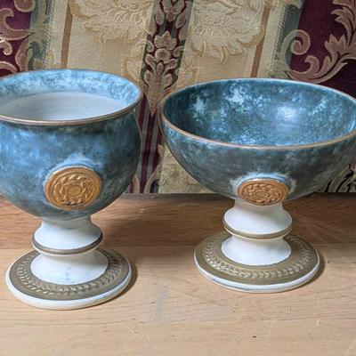 Conway Pottery Green Chalice Duo Signed
