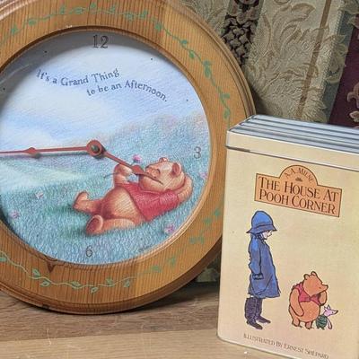 Pooh Bear Clock And Book Themed Tin (Empty) 