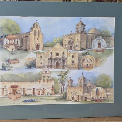 San Antonio Missions Watercolor Art With Mat