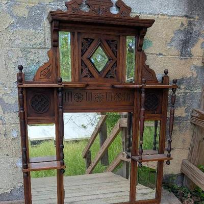 Victorian Carved Over Mantle Mirror Needs TLC 