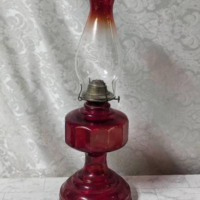 Danbury Mfg. Co. Red Glass Oil Lamp