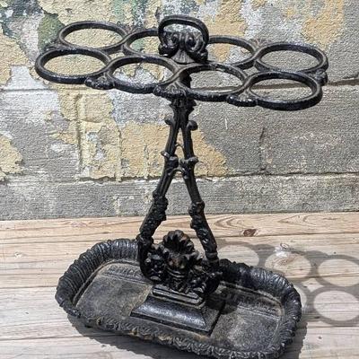 Victorian Black Painted Cast Iron Umbrella Holder Stand 19th Century 