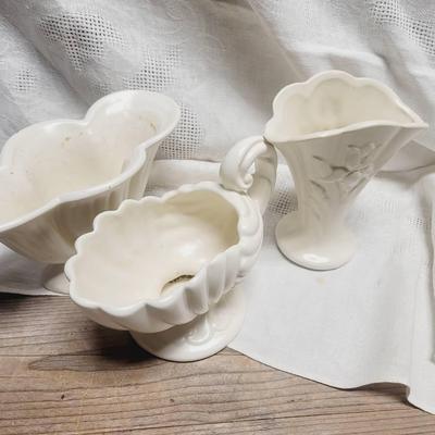 Cream Mid-Century Planter and Vase Lot Haeger USA