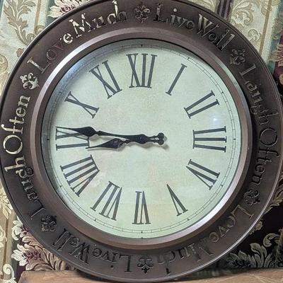 Decorative Wall Clock with Script Border Reading "Live Well, Laugh Often, & Love Much" 18in 