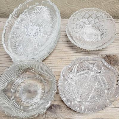 EAPG Vintage Antique Clear Pressed Glass Tidbit Bowls