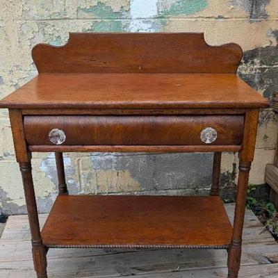 Wooden Wash Stand with Glass Knobs Antique