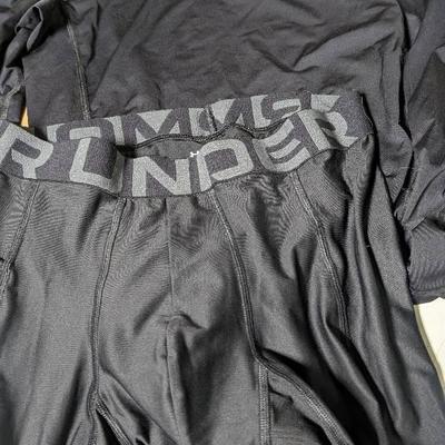 Men's Large Set Of UnderArmor Compression Shirt/Pants With Moisture Wicking Headware 