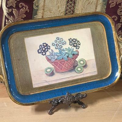 Vietri Made In Italy Wood Lacquer Gold Leaf Floral Florentine Tray Platter