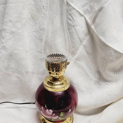 Hand Painted Cranberry Glass Lamp