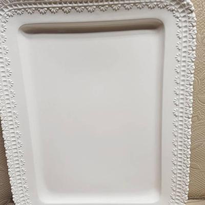 Large Classical Relief Edge White Serving Platter Ceramic Bizzirri Italy