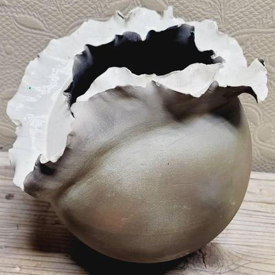 Art Pottery Vase with Abstract Organic Design Signed - No Shipping