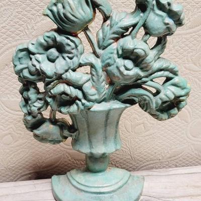 Cast Metal Floral Bouquet Door Stop - Heavy