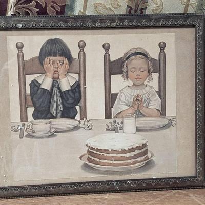 Henry James Soulen Children at Dinner Praying 1913 Kitchen Art Print 